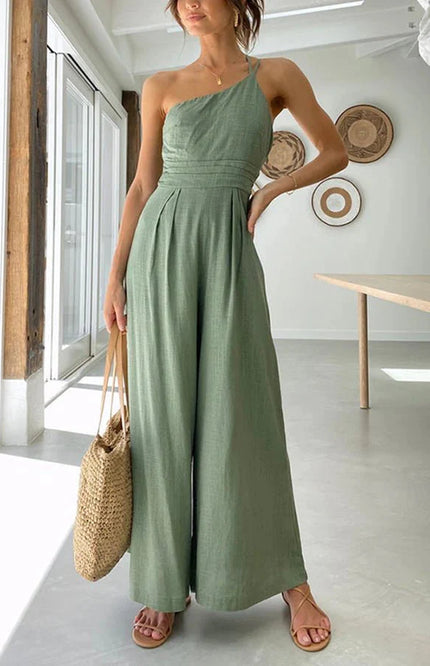 Léa – Eleganter Ein-Schulter Jumpsuit mit weitem Bein & Taillendetail