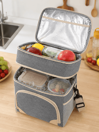 Isolierte Kühltasche zweistöckig mit Schultergurt - Cecile LavelleDunkelblau