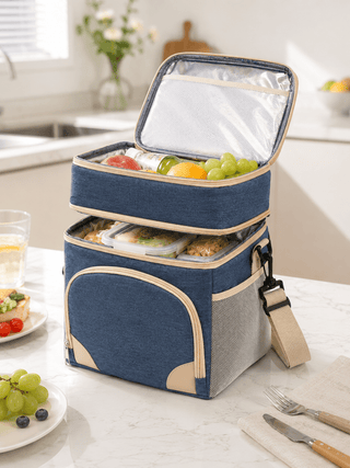 Isolierte Kühltasche zweistöckig mit Schultergurt - Cecile LavelleDunkelblau