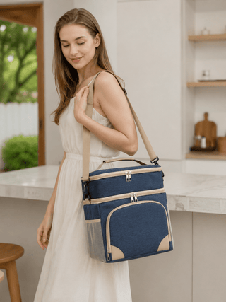 Isolierte Kühltasche zweistöckig mit Schultergurt - Cecile LavelleDunkelblau
