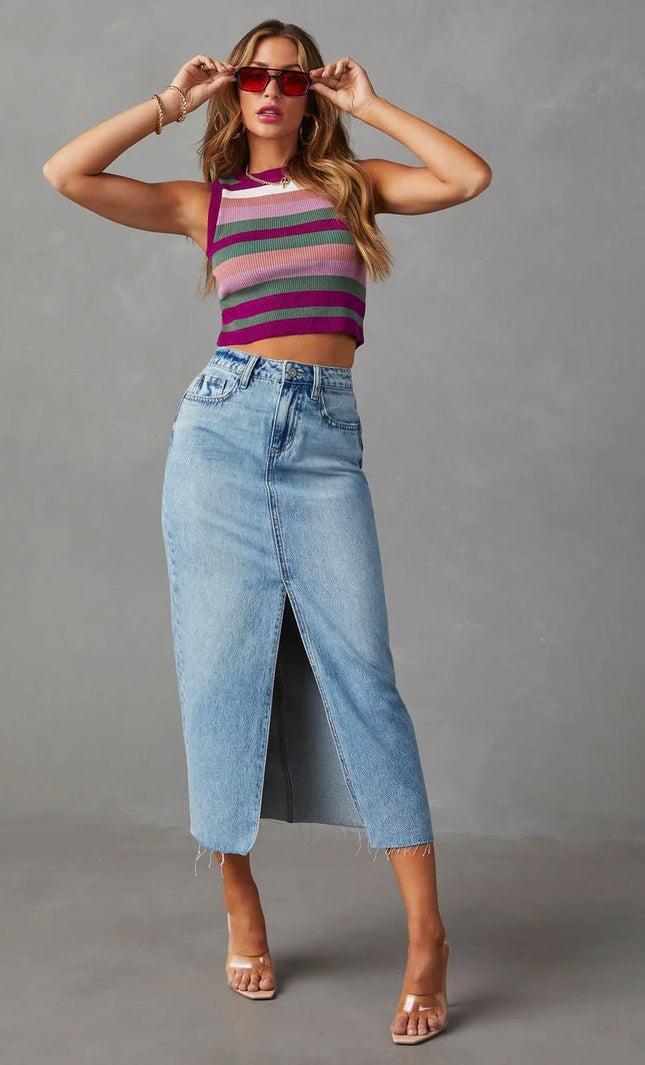 Liv – High Waist Jeansrock mit Schlitz und Raw-Cut-Saum