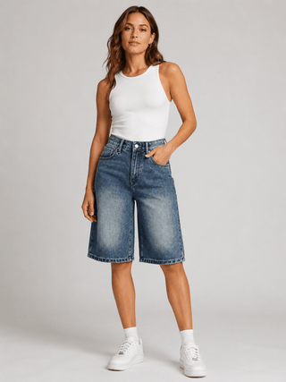 Jeans Bermuda Shorts Damen High Waist knielang - Cecile LavelleBlau