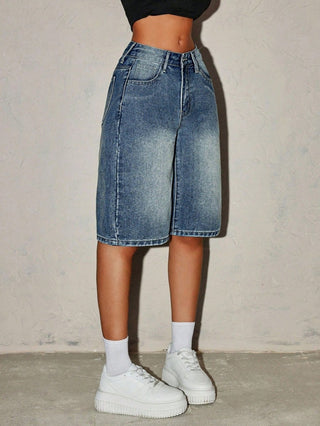 Jeans Bermuda Shorts Damen High Waist knielang - Cecile LavelleBlau