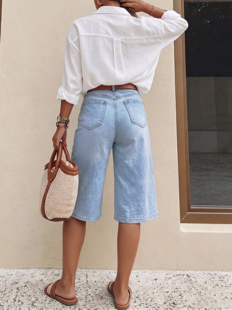 Women's High Waist Bermuda Jeans Shorts