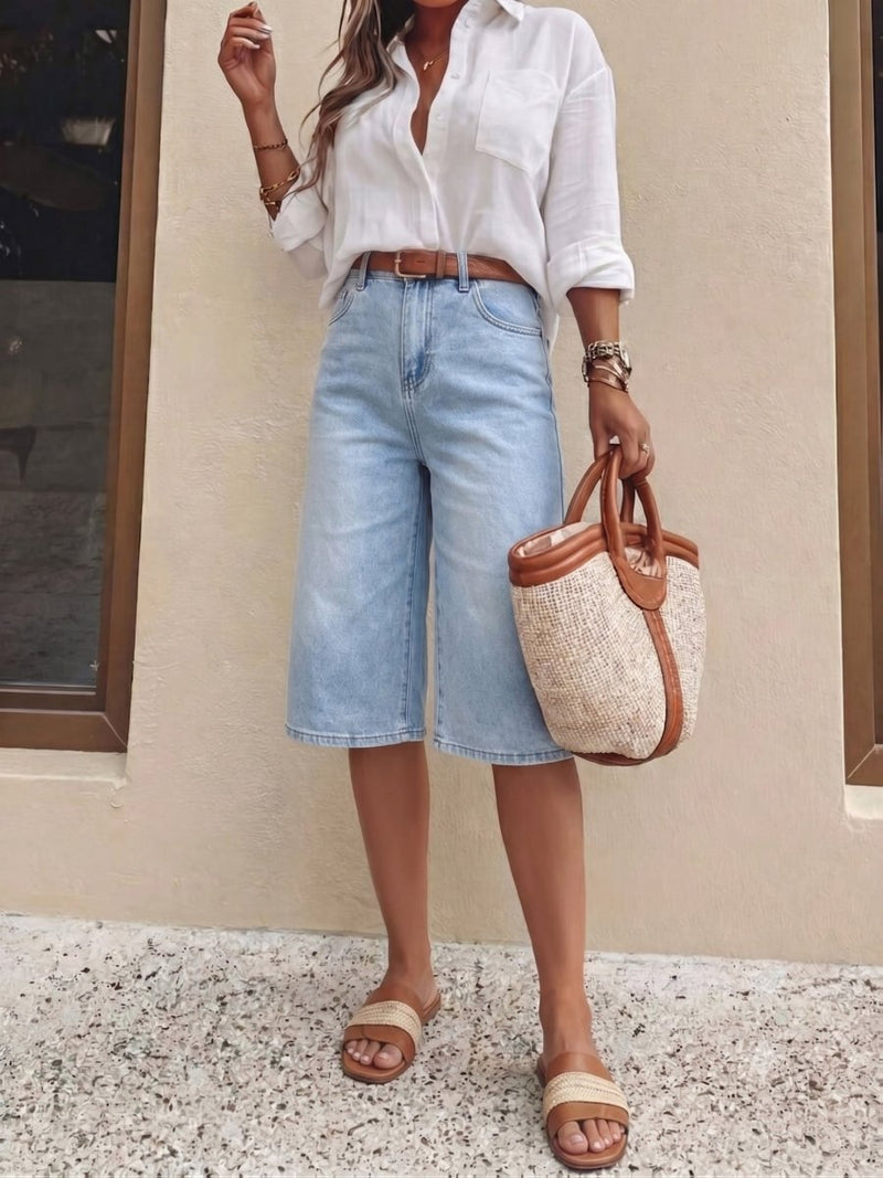Women's High Waist Bermuda Jeans Shorts