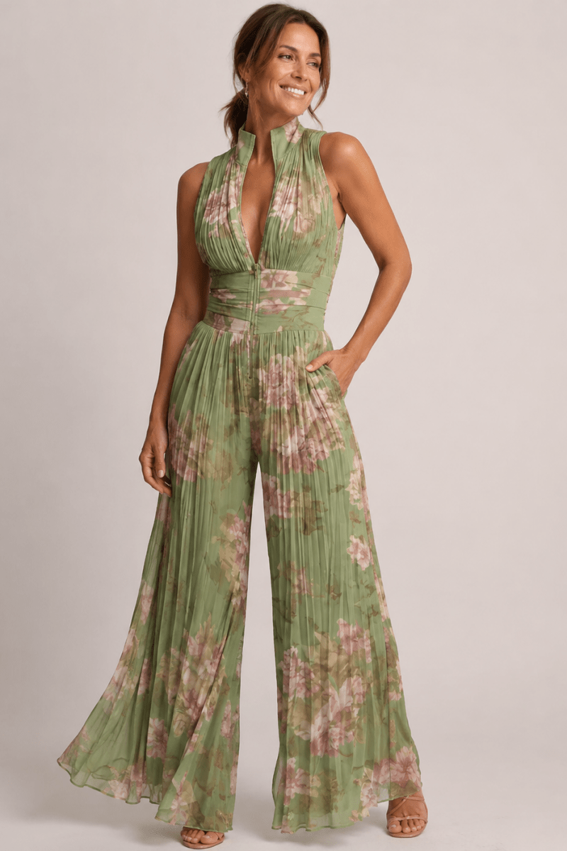 Women's Jumpsuit with Wide Legs and Floral Pattern