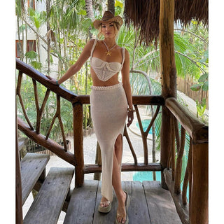 kaia – 2 - teiliges häkelset mit maxi - rock & bustier - top - Cecile LavelleWeiss