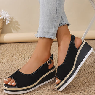 Keilabsatz Slingback Plateau Sandalen - Cecile LavelleSchwarz