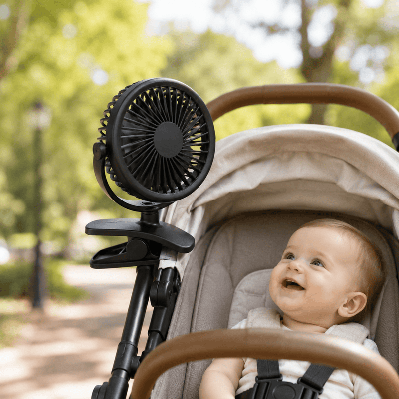 Klemm Ventilator tragbar mit Akku und 360° Rotation