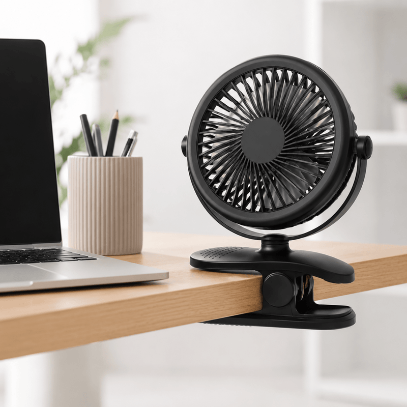 Klemm Ventilator tragbar mit Akku und 360° Rotation