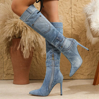 Kniehohe Stiefel Spitz Absatz - Cecile LavelleSchwarz
