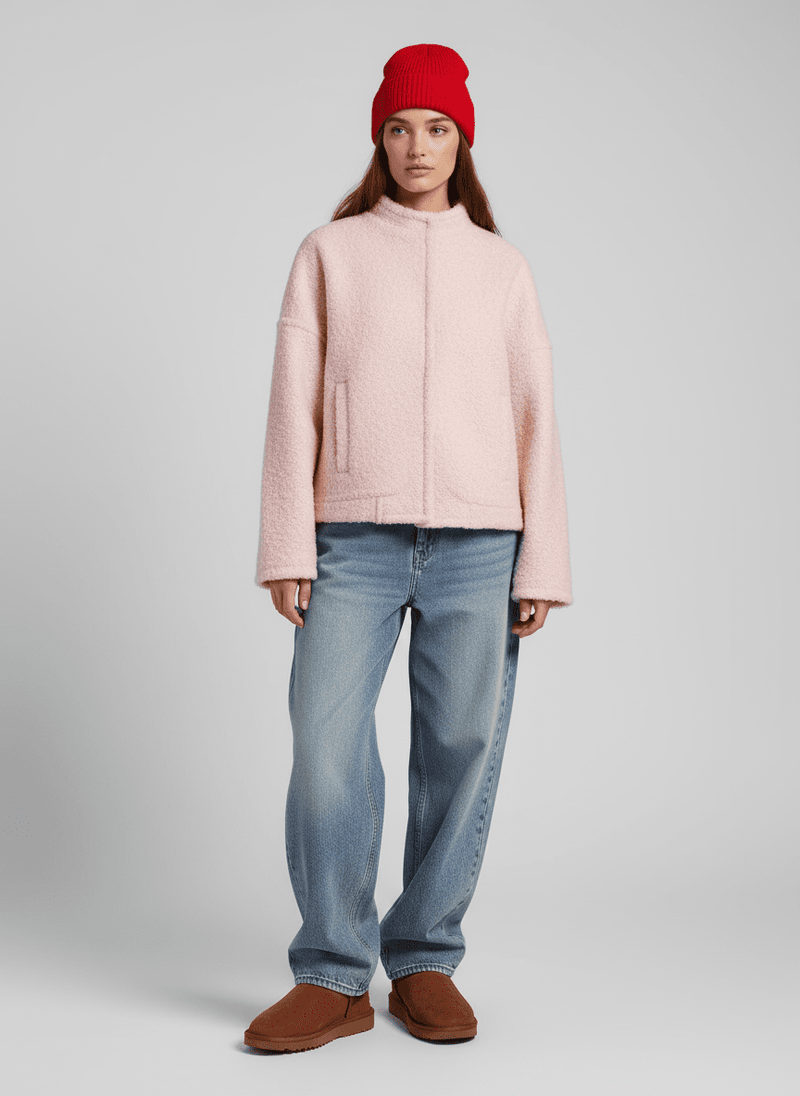 Short Oversized Teddy Jacket in Pink