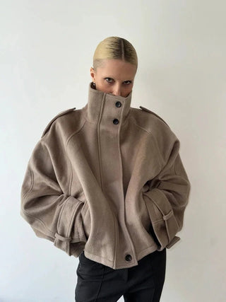 Kurzmantel Damen Stehkragen in Beige