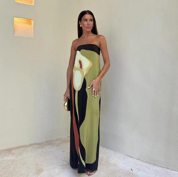 Lana – Bandeau Maxi Dress with Graphic Print