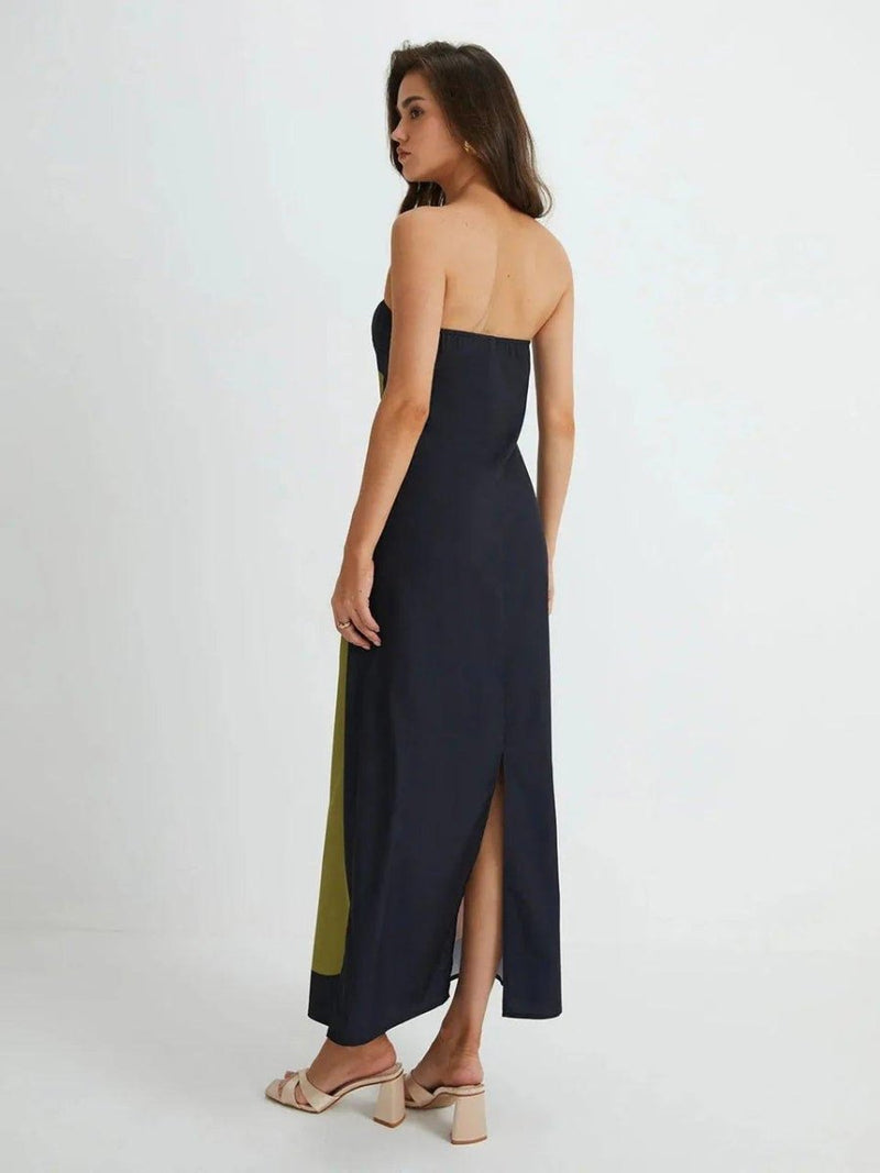 Lana – Bandeau Maxi Dress with Graphic Print