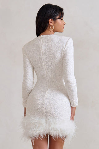 Langarm Mini Kleid Federsaum - Cecile LavelleWeiß