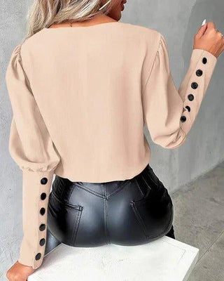 Langarmbluse mit Kontrast - V - Ausschnitt - Cecile LavelleBeige