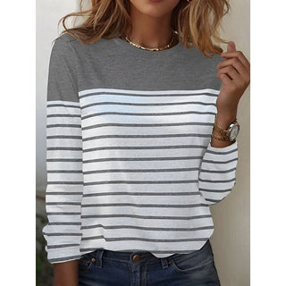 Langarmshirt Damen Gestreift in Grau