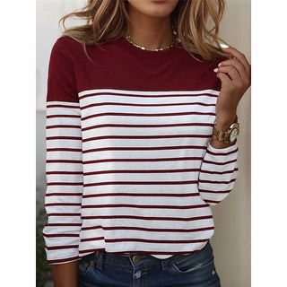 Langarmshirt Damen Gestreift in Rot