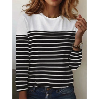 Langarmshirt Damen Gestreift in Weiß