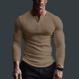 Langarmshirt Herren Slim Fit in Khaki