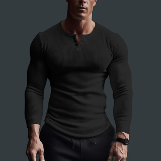 Langarmshirt Herren Slim Fit in Schwarz