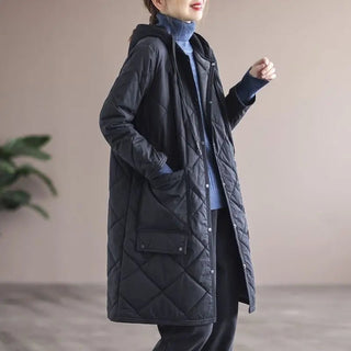 Langer Steppmantel Kapuze Damen - Cecile LavelleSchwarz