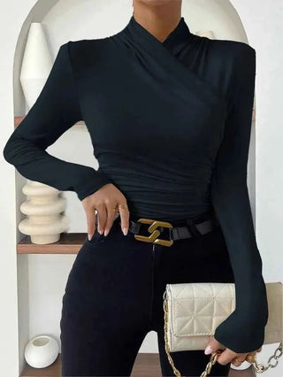 lara – long - sleeve mit eleganter wickeloptik - Cecile LavelleSchwarz