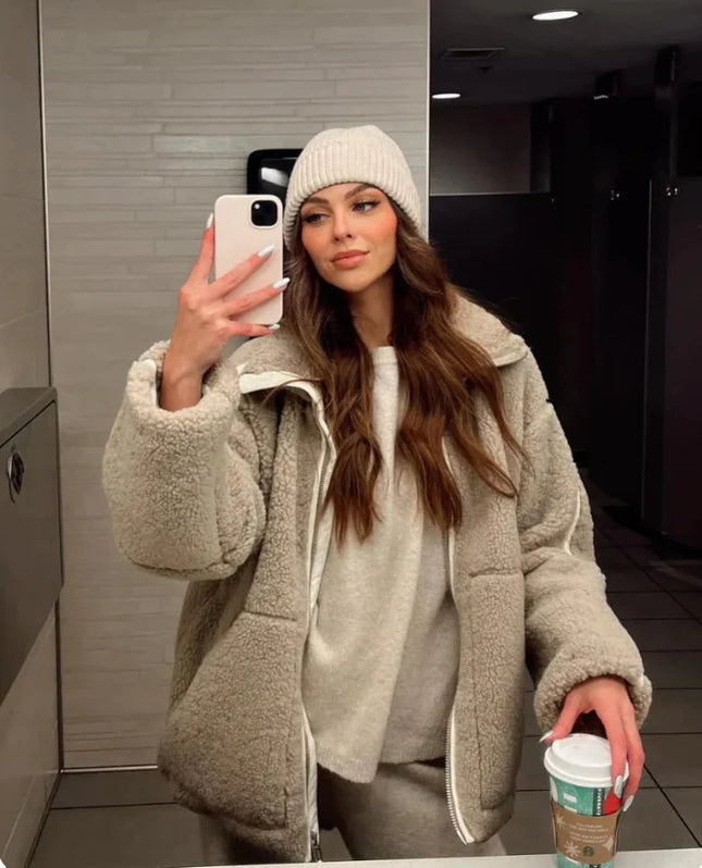 Chloé – Oversize Teddyjacke mit Reißverschluss & Tunnelzug