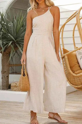 Léa – Eleganter Ein - Schulter Jumpsuit mit weitem Bein & Taillendetail - Cecile LavelleBeige