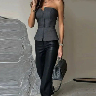 Lea – Schulterfreies Korsett - Top mit Taillierung und Reißverschluss - Cecile LavelleSchwarz