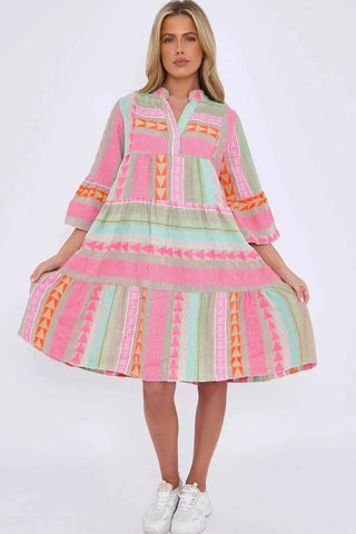 Leichtes Midi - Freizeitkleid mit Print - Cecile LavelleHellrosa