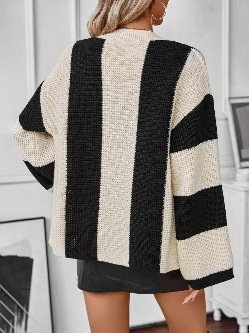 leonie – striped oversized knit cardigan in black & cream