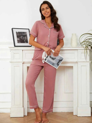 Lina – Elegantes Damen Pyjama Set mit Kontrastpaspel & Schleifenbund - Cecile LavelleS