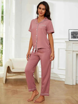 Lina – Elegantes Damen Pyjama Set mit Kontrastpaspel & Schleifenbund - Cecile LavelleS