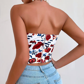 Lina – Floral Korsett - Top mit Herz - Ausschnitt & Zipper hinten - Cecile LavelleWeinrot