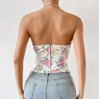 Lina – Floral Korsett - Top mit Herz - Ausschnitt & Zipper hinten - Cecile Lavelleweiß