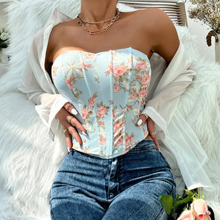 Lina – Floral Korsett - Top mit Herz - Ausschnitt & Zipper hinten - Cecile Lavelleweiß