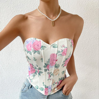 Lina – Floral Korsett - Top mit Herz - Ausschnitt & Zipper hinten - Cecile Lavelleweiß