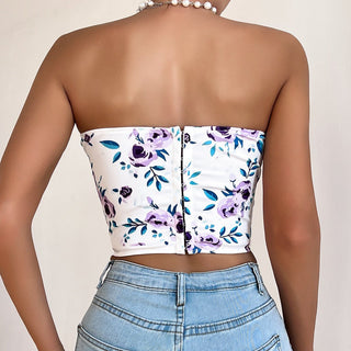 Lina – Floral Korsett - Top mit Herz - Ausschnitt & Zipper hinten - Cecile LavelleLila