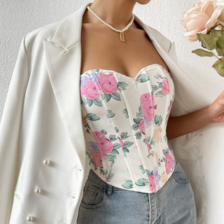 Lina – Floral Korsett - Top mit Herz - Ausschnitt & Zipper hinten - Cecile Lavelleweiß