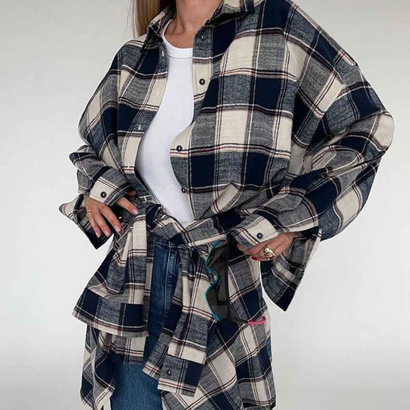 Lina – Kariertes Baumwollhemd in Oversized-Passform mit Knopfleiste