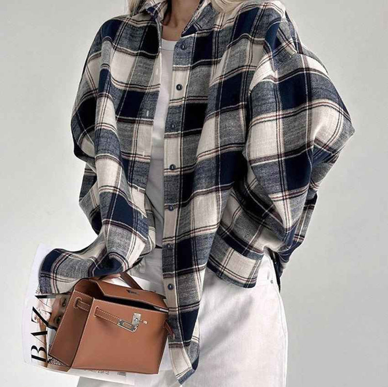 Lina – Kariertes Baumwollhemd in Oversized-Passform mit Knopfleiste