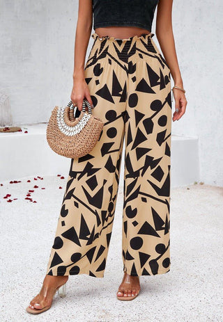 Lina – Wide Leg Hose mit Elastikbund & Statement - Print - Cecile LavelleBeige