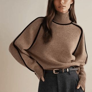Liv – Eleganter Rollkragenpullover für Damen mit Kontrast - Details und Modernem Oversized Fit - Cecile LavelleBraun