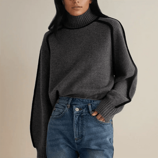 Liv – Eleganter Rollkragenpullover für Damen mit Kontrast - Details und Modernem Oversized Fit - Cecile LavelleGrau