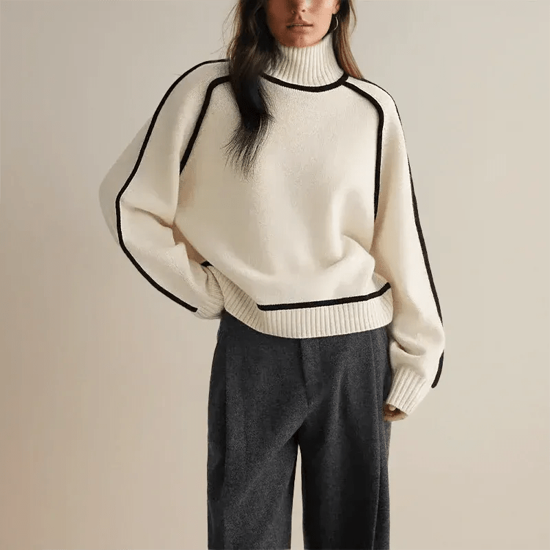 Liv – Eleganter Rollkragenpullover für Damen mit Kontrast-Details und Modernem Oversized Fit
