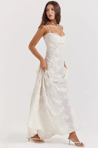 Liv – Florales Maxikleid mit Spaghettiträgern und A - Linien - Silhouette - Cecile LavelleAprikose