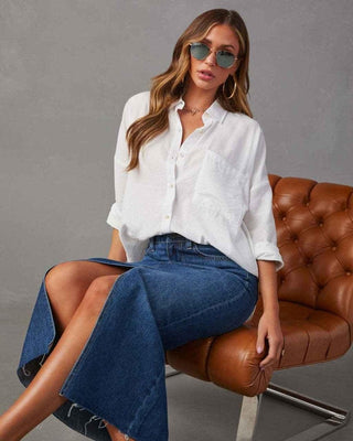 Liv – High Waist Jeansrock mit Schlitz und Raw - Cut - Saum - Cecile LavelleDunkelblau