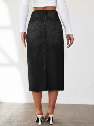 Liv – High Waist Jeansrock mit Schlitz und Raw - Cut - Saum - Cecile LavelleSchwarz